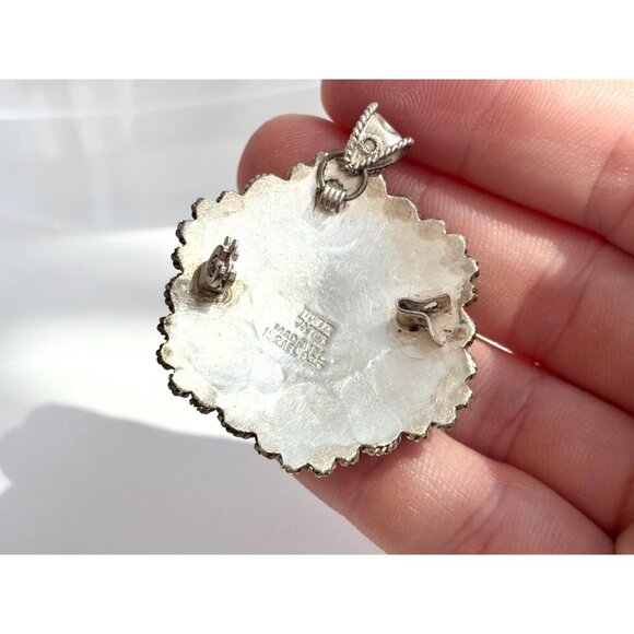 Israeli Made Coral Accented Filigree Beaded Sterling Silver 935 Vintage Pendant - Picture 5 of 10